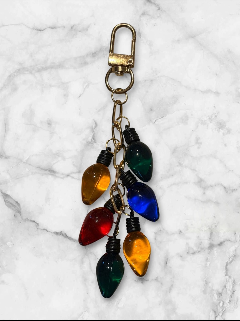 Holiday Light Charm Keychain - Multicolor Glass Bulb Accent